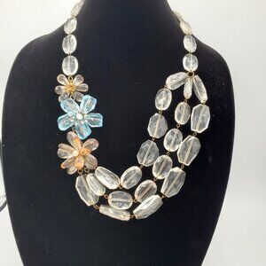 Floral Crystal Three Strand 12" Costume Jewelry Fashion Statement Necklace